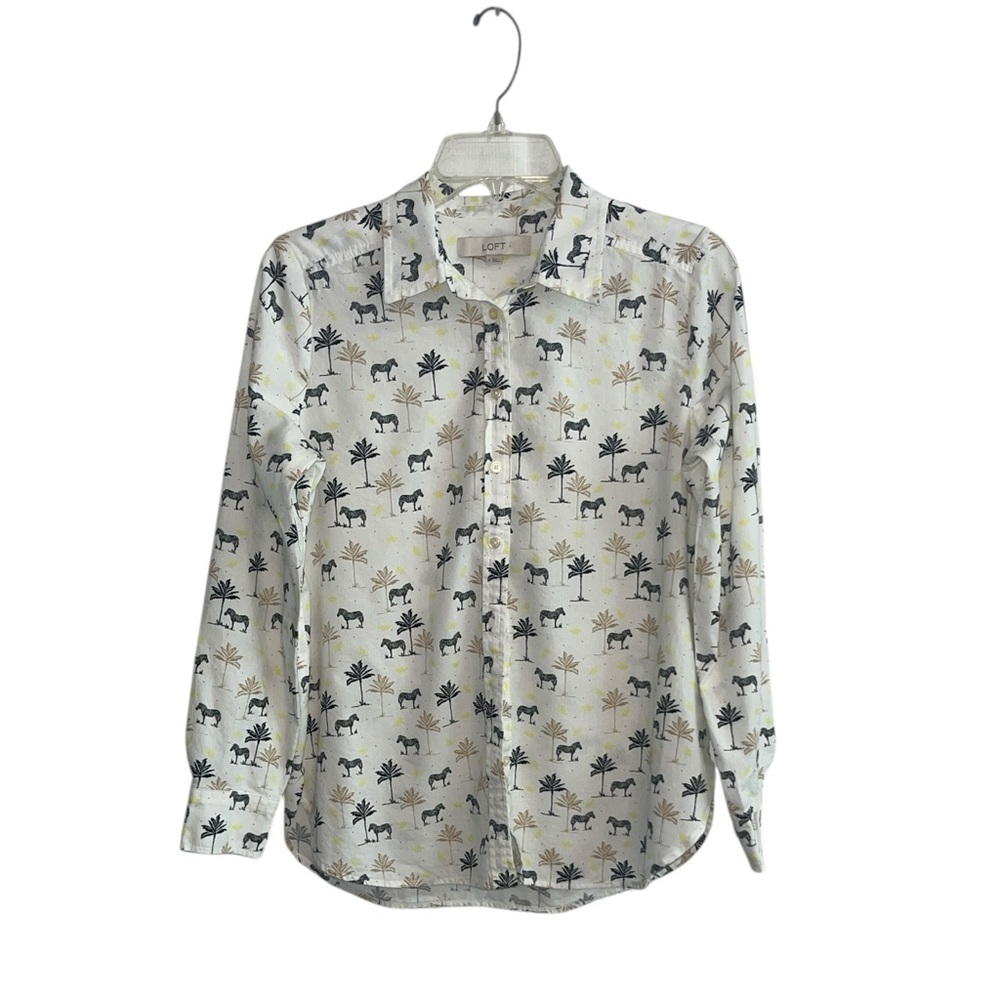 LOFT Zebra and Palm Print Blouse Size Small - Picture 4 of 10